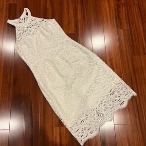 Lilly Pulitzer White Dress Lace High Neck Midi Cocktail Wedding Party Size 0